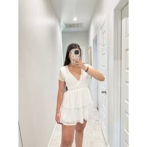 Lucky in the Sky White Tiered Mini Dress - Size Small